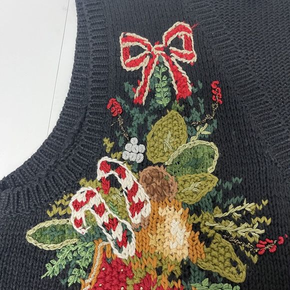 Tiara Petites Christmas Sweater Vest Stockings Knit Womens Size Large Multicolor - Picture 5 of 10